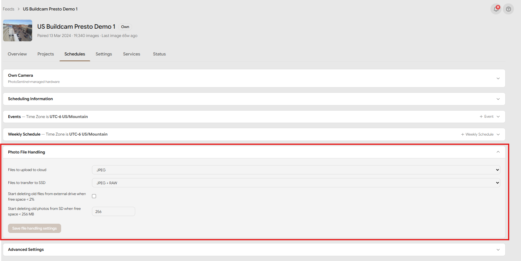 The Photo File Handling block with the recommended settings